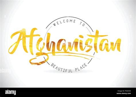 Afghanistan Welcome To Word Text With Handwritten Font And Golden