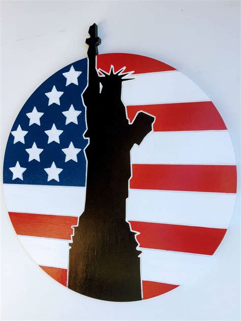 Fourth Of July American Flag Statue Of Liberty Engraved Wood Etsy