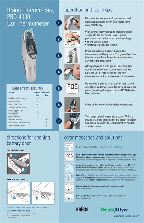 Welch Allyn Braun Thermoscan Pro 4000 Thermometer Manual Sales Online