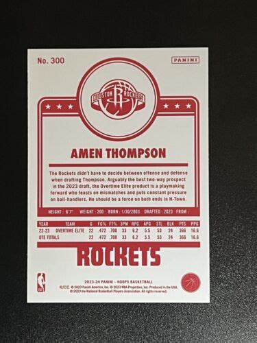 Amen Thompson 2023 24 Panini NBA Hoops Rookie Card RED BACK RC SSP