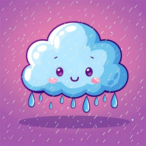 Una Nube Azul Con Un Fondo Rosa Y Las Gotas De Lluvia Cayendo Imagen