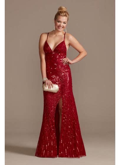 Crossing Sequin Sheath Dress With Slit Davids Bridal