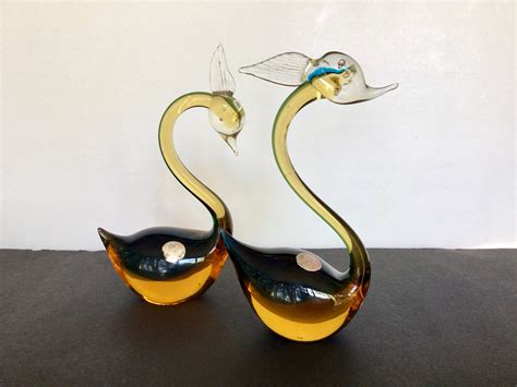 Murano Glass Swans Pair Original Italian Handblown Glass Art Etsy