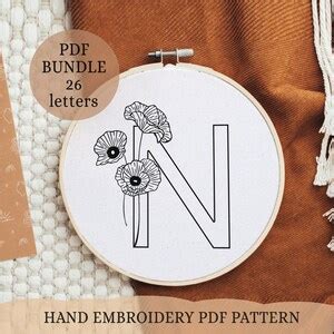 Poppies Letter Embroidery Pattern DIY Alphabet Hand Embroidery