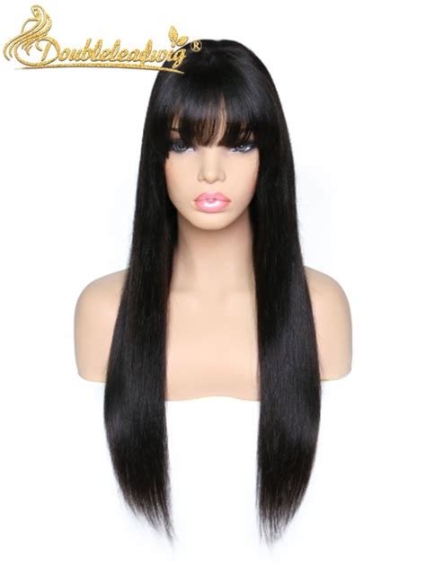 Glueless Virgin Human Hair Silky Straight Full Lace Wig With Bangs