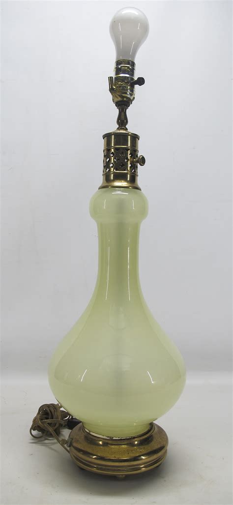 Antique Vaseline Custard Uranium Art Glass And Brass Footed Working Table Lamp Yqz Ebay