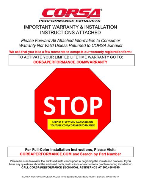 Fillable Online Warranty Not Valid Unless Returned To Corsa Exhaust Fax