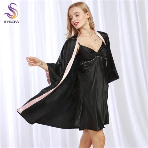 Summer Ladies Silver Black Silk Robes New Home Apparel Women Satin