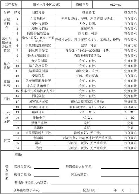 塔式起重机项目周检查记录表word文档在线阅读与下载无忧文档