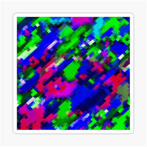 Psychedelic Geometric Square Pixel Pattern Abstract In Blue Green Pink Sticker For Sale By