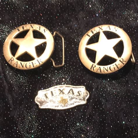 2 Vintage Texas Ranger Metal Belt Buckles And Small Tex Gem