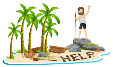 Free Vector A Man On Deserted Island Isolated