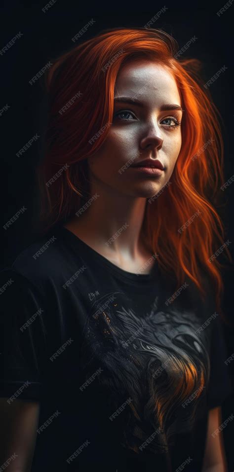 Premium Photo A Girl With Red Hair In A Black Shirt