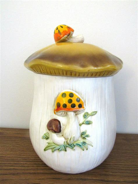 Vintage 1976 Sears Roebuck And Co Merry Mushroom Large 11 Canister