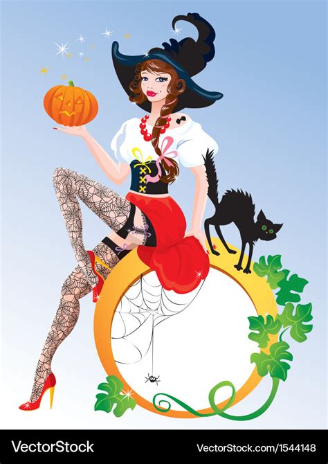 Brunette Pin Up Halloween Girl Wearing Witch Suit Vector Image