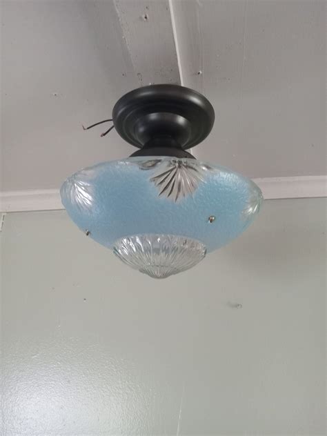 Antique Art Deco Blue Glass Ceiling Light Fixture