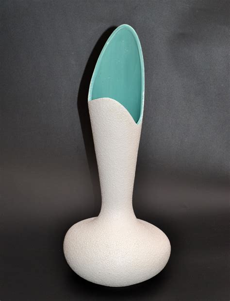 Royal Haeger White and Turquoise Lava Glazed Pottery Vase Mid-Century