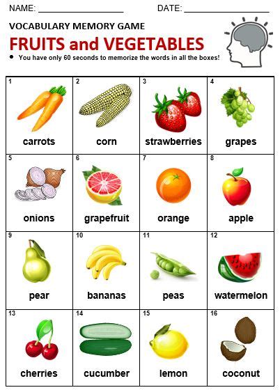 Fruits And Vegetables All Things Topics Worksheets Library