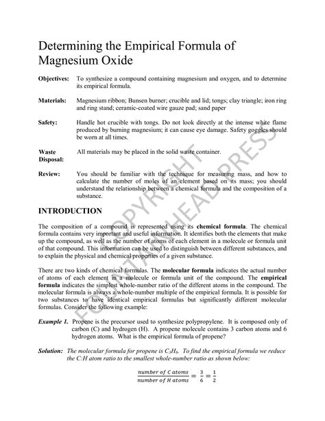 Determining The Empirical Formula Of Magnesium Oxide