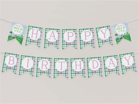 Editable Pink Golf Happy Birthday Banner, Golf Birthday Par-tee ...