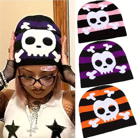 Halloween Knit Hat Unisex Skull Printed Striped Winter Temu Canada