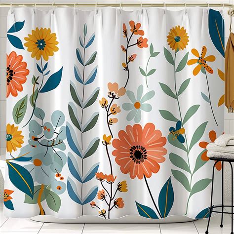 Boho Chic Floral Shower Curtain Vibrant Floral Patterns In Orange Blue