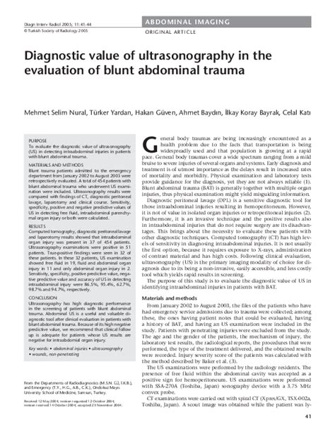 Pdf Diagnostic Value Of Ultrasonography In The Evaluation Of Blunt