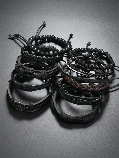 10pcs Punk Style Multi Layer Leather Bracelets For Men Business Casual