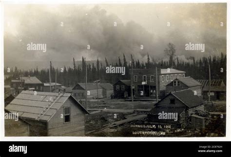 Canada - Ontario - Mining Town - South Porcupine - A fire behind a ...