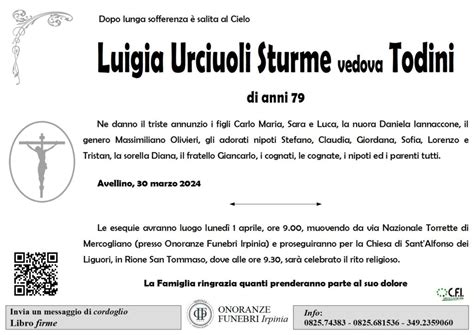 Luigia Urciuoli Sturme Irpinia Onoranze Funebri