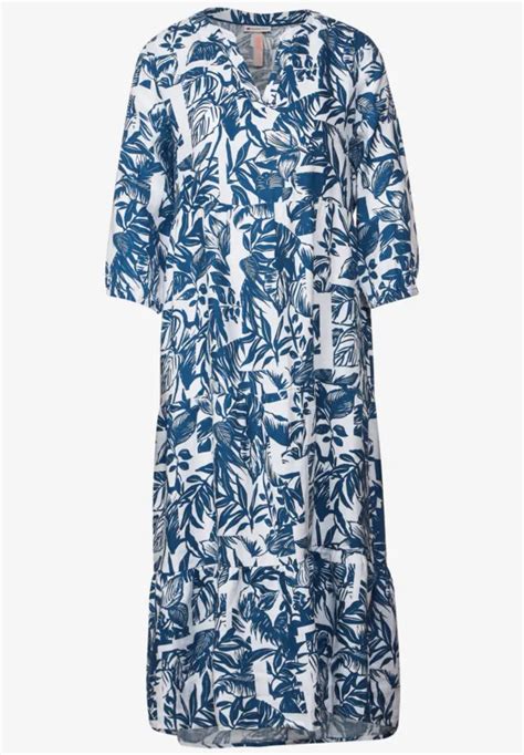 Street One Linnen Midi Jurk Met Print Voor Dames In Blauw Street One