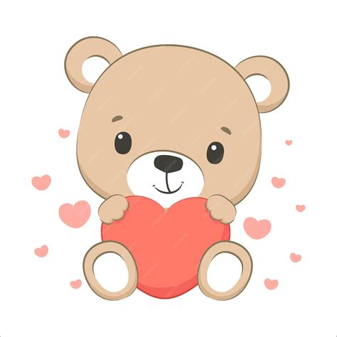 Lindo Bebé Oso Con Corazón Ilustración Vectorial De Dibujos Animados