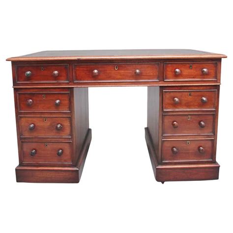 Antique Victorian Mahogany Partners Pedestal Desk 19th Century For