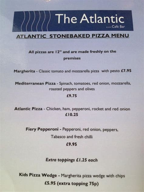 Menu At The Atlantic Cafe Bar Redruth