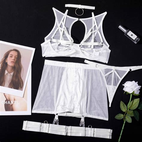 White Piece Mesh Lingerie Set Bridal Boudoir Fancy Etsy