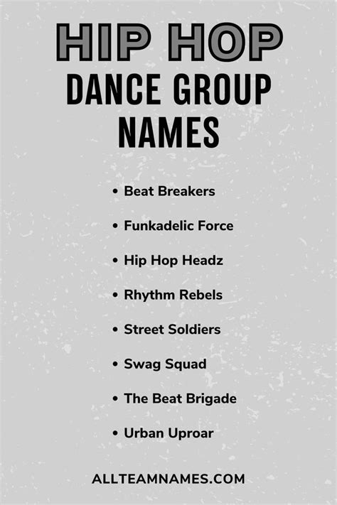 Hip Hop Dance Group Names List