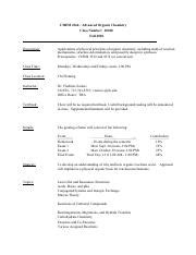 OChem Adv Syllabus Pdf CHEM 4364 Advanced Organic Chemistry Class