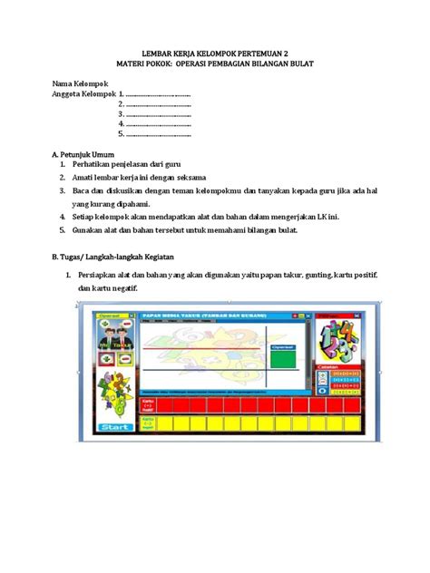 Lkpd 2 Materi Operasi Pembagian Bilangan Bulat Operasi Perkalian Dan Pembagian Bilangan Bulat