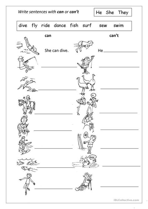 Write Sentences With Can And Can T Worksheet Free ESL Printable