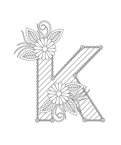 Alphabet Coloring Page With Floral Style ABC Coloring Page Letter K