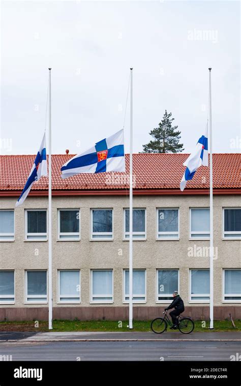 Three Finnish Flags Lowered To Half Mast On The Occasion Of Mourning At