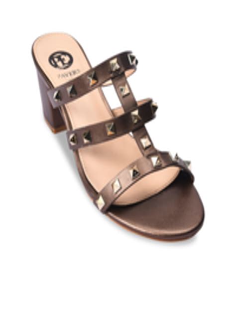 Buy Pavers England Bronze Toned And Beige Pu Party Block Sandals Heels