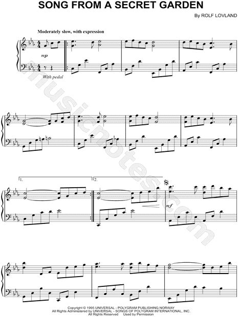 Secret Garden Song From A Secret Garden Sheet Music Piano Solo In C