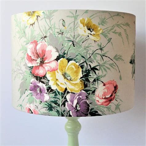 Vintage Fabric Shadefloral Lampshadelampbasegreen Lamp1950s Floralgrey Lampshadependant