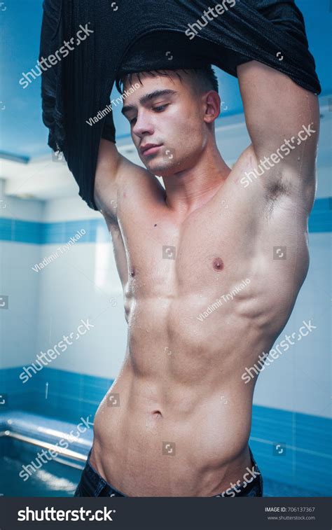 Man Naked Torso Removes His Jacket Stock Photo 706137367 Shutterstock