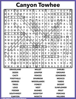 Canyon Towhee Word Search By Jennifer Olson Educational Resources