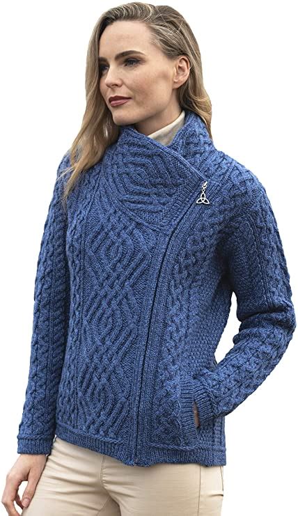 Aran Crafts Womens Irish Cable Knitted Side Zip Cardigan 100 Merino