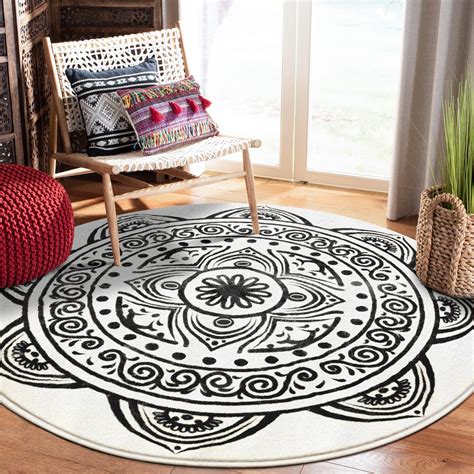 Agelmat Black And Cream Round Rug Ft Mandala Area Rugs Ultra Soft