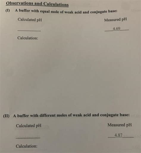 Solved Observations And Calculations A Buffer With Equal Chegg