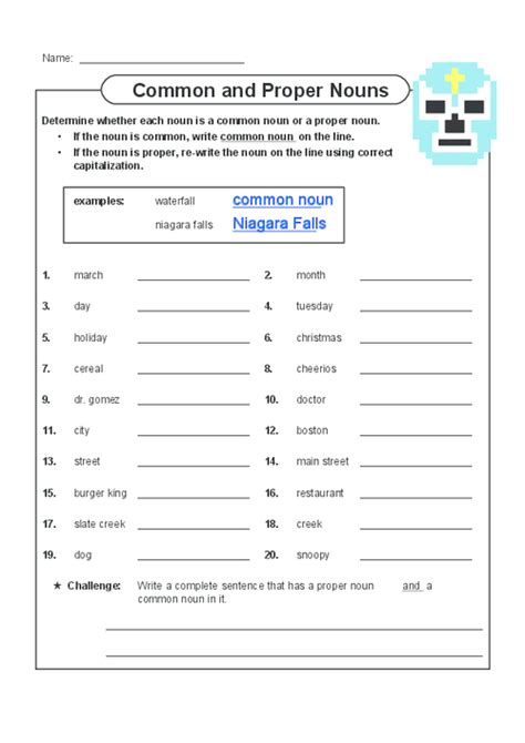 Common Vs Proper Nouns Worksheet